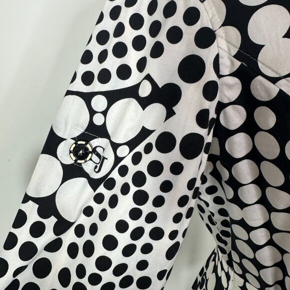 St. John Sport Belted Logo/Circle Print 3/4 Sleeve Shirt Dress Cotton Blend Sz S - Picture 8 of 16